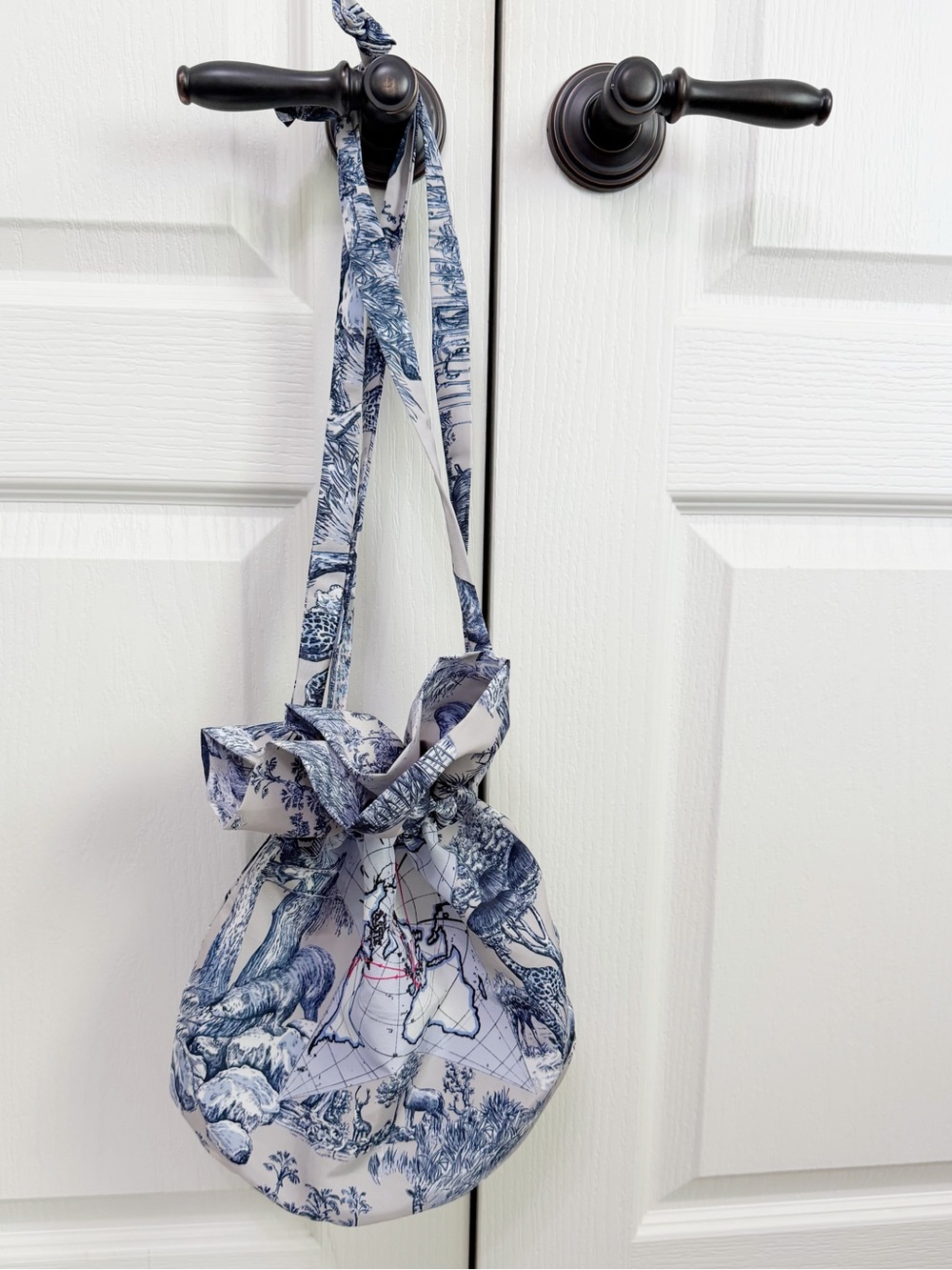 Dior Blue & White Toile Drawstring Satchel - Picture 3 of 7